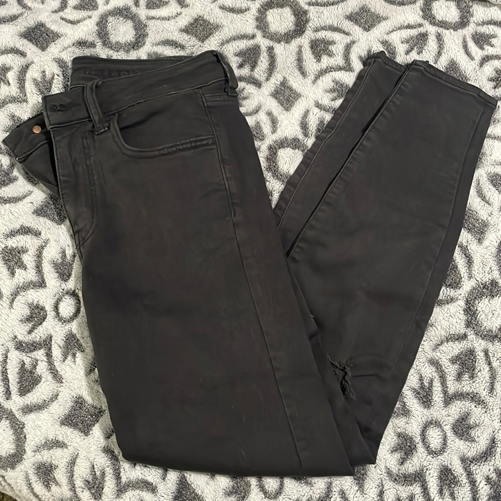 American Eagle Black Distressed Skinny Jeans